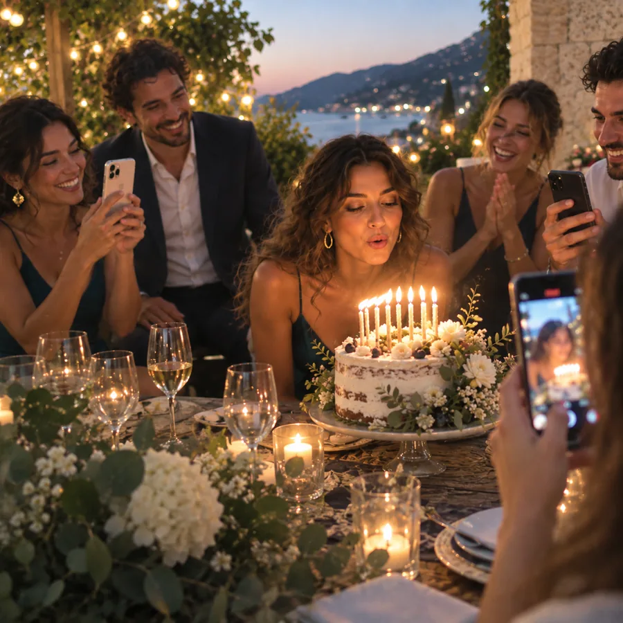 Friends around a birthday cake