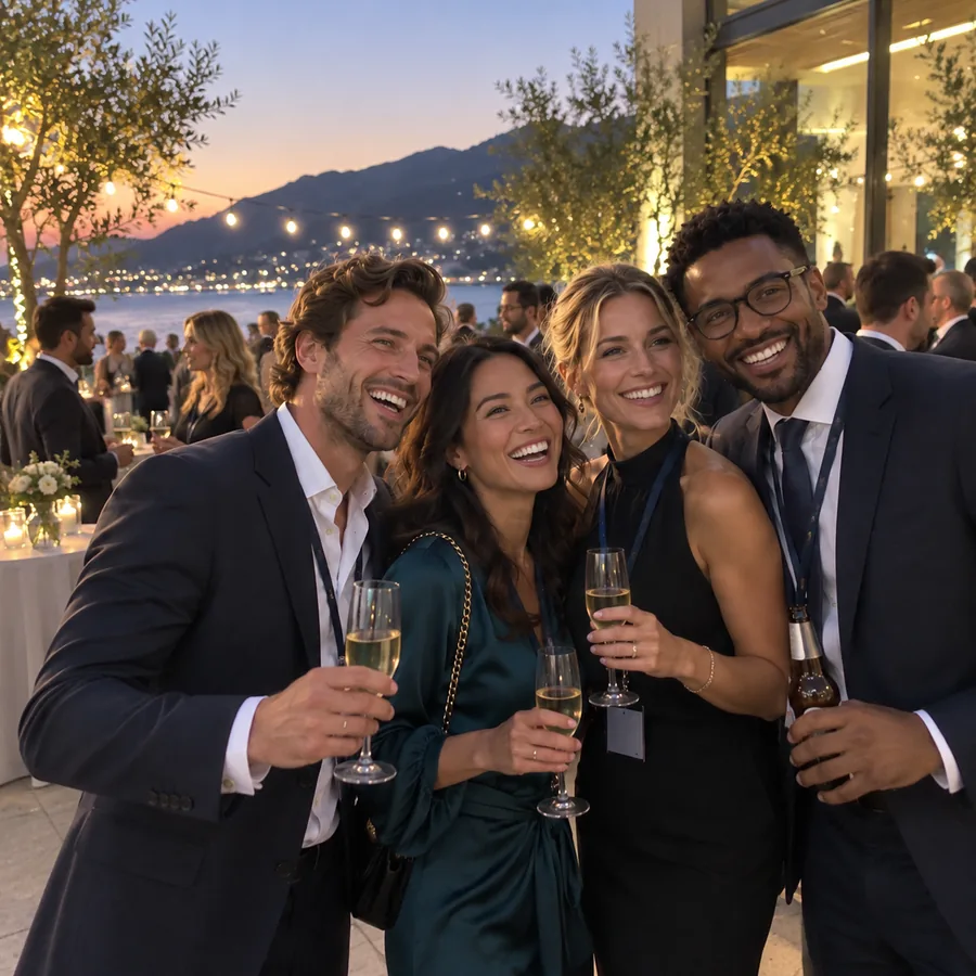 Colleagues talking at a company event
