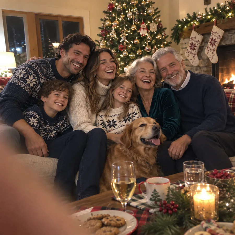 A family gathered around a holiday table