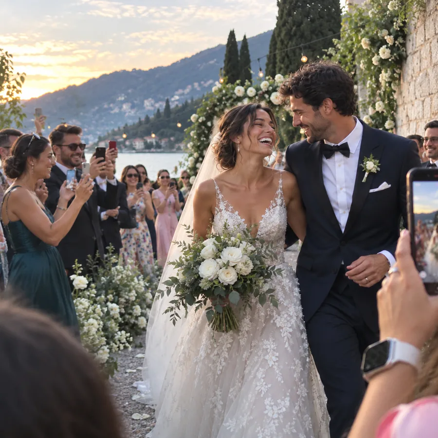 A wedding reception on a summer evening